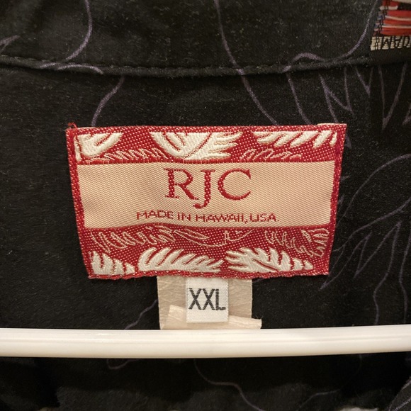 VTG‎ RJC Hawaiian Shirt 2XL Made in USA Black Purple Brown Palm Trees Floral - Picture 3 of 7